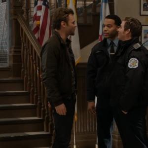 Still of Patrick Flueger, LaMar Hawkins, and Tommy Beardmore of NBC's Chicago PD