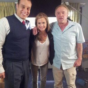 Brandon Morales Maggie Lawson James Caan on the set of Back in the Game