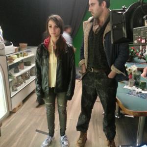 Tatum Ponce (Betsy) and Daniel Van Thomas (Ryder) on location at Remmet Studios during the production of End of the Road (2014)