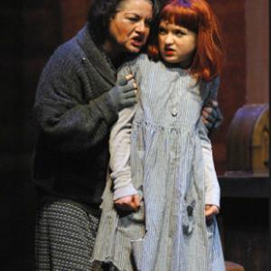 Julia Etzel as Miss Hannigan and Jordyn Foley as Annie in the TVRT production of the musical Annie Now playing at the Bankhead Theatre January 2012