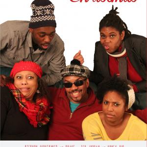 2014 stage production of: The PIMP that Stole Christmas cast: Below (L-R) Rhonda Cropp, Ted Jordan, Candance Roberts, (Top L-R) Stephon Hightower and Sahara Scott
