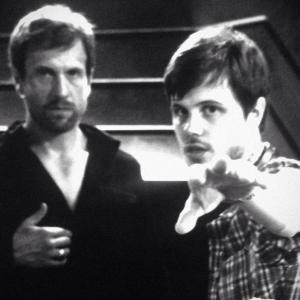 With Simon Merrells on the set of 'The Leap', September 2013.