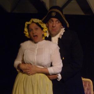 as Widow Corney with Dean Levi as Mr. Bumble, in the stage musical Oliver! in North Hollywood, California 2009