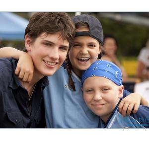 Michael Bolten, Bailee Madison, Tanner Maquire on set filming 