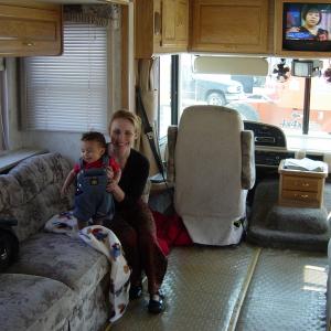 Jaden 5 months old and mom Melissa Barker in his 40 ft trailer for State Farm commercial