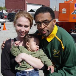 Jaden (5 months old) with his mom (Melissa Barker) and Spike Lee on set of 