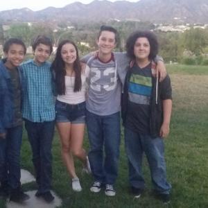Jaden Betts on the set of Time Toys with JJ Totah, MacKenzie Aledjem, Griffin Cleveland and Samuel Gilbert.