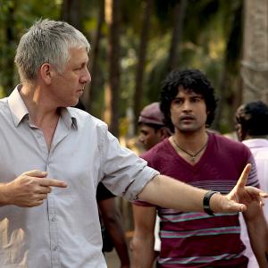 left to right John Owen director, Rajeev Khandelwal, Anshuman Jha first asst dir on location for The Goa Run in Panjim, Goa, India