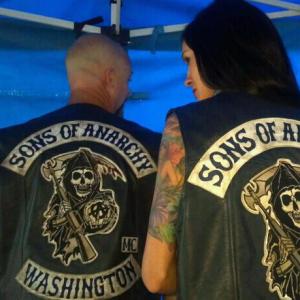 Vanessa Giselle and costar on the set of Sons of Anarchy