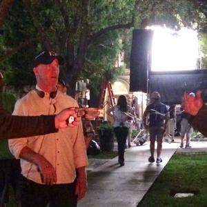 Director James Hanlon and Anthony De Longis rehearsing the opening of NCIS LA episode 606