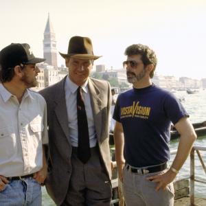 Harrison Ford George Lucas and Steven Spielberg in Indiana Dzounsas ir paskutinis kryziaus zygis 1989