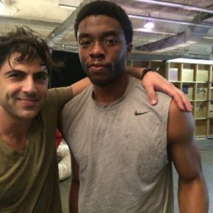 Lucan Melkonian and Chadwick Boseman, behind the scenes on Message from the King set