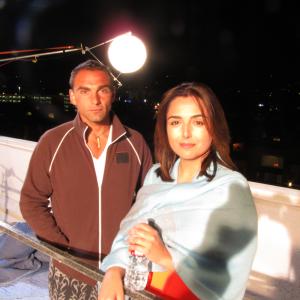 MusicianActor APoet Nomad Mohammad and WriterDirector Nicole Kian Sadighi Neda on set of the explosive new movie I AM NEDA