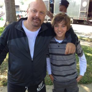 Gavin Casalegno and Michael Chiklis on the set of When the Game Stands Tall