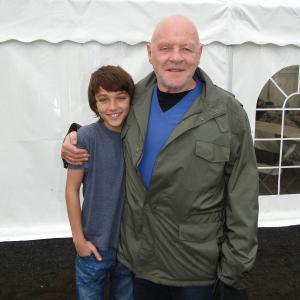 Gavin Casalegno and Sir Anthony Hopkins on the set of Noah