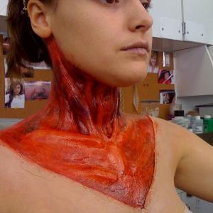 Body of Proof neck dissection prosthetic Makeup by Joe Rossi