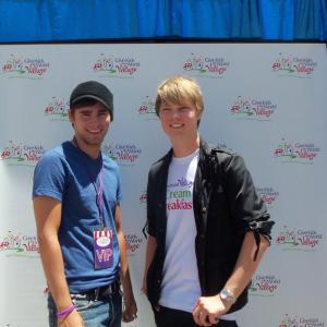 On red carpet with host Austin Anderson for Ice Cream For Breakfast - L.A. launch event.