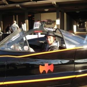 In the bat mobile from the TV series.