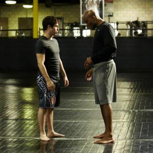 Cody Hackman with UFC star Anderson Silva on the set of Feature Film Tapped