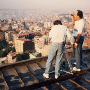Lining up a panoramic shot of Istanbul with DP Michael Miles on 'Merhaba' location in 1987