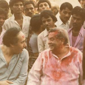 Visiting India's legendary film star Raj Kapoor during a 'holi'' ceremony at his New Delhi studios in 1986