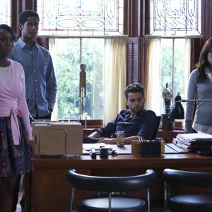 Still of Alfred Enoch Karla Souza Aja Naomi King and Jack Falahee in How to Get Away with Murder 2014