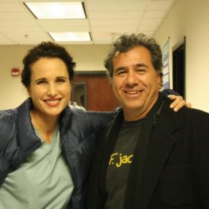 Production Designer Peter Cordova and Actress Andi MacDowell on the set of WTBB