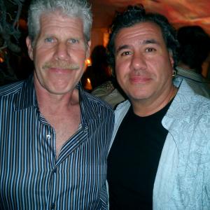 Production Designer Peter Cordova with actor Ron Perlman at Leather  Laces 2010 Charity Event
