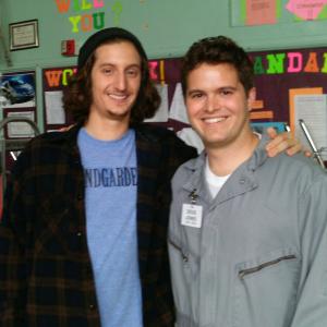 Erich as the young Doug Jones with Tyler Sean on the set of Detention Director Joseph Kahn 825262010