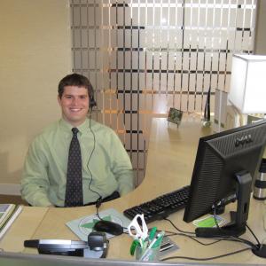 Erich as Kevin the Assistant in his office ready to work on the set of HBOs Enlightened