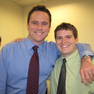Erich as 'Kevin' with his boss 'Damon' (Charles Esten) on the set of HBO's 