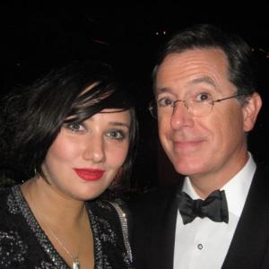Arefeh Mansouri and Stephen Colbert