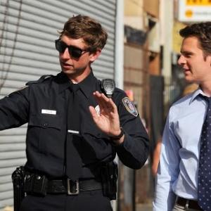 Jacob R Burke and Jonathan Groff on the set of Sophie