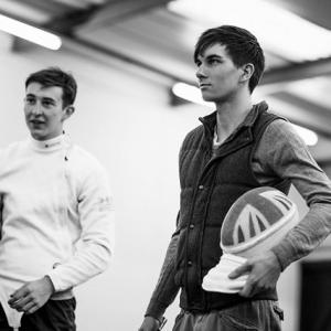 Still of Aiden Dickinson and Lee Fox Williams during fight rehearsals for Arrangement of Thorns