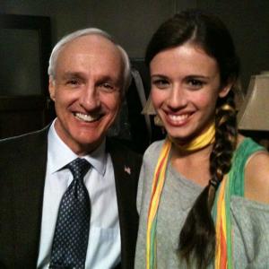 Michael Gross and Jenna Kanell on the set of Drop Dead Diva