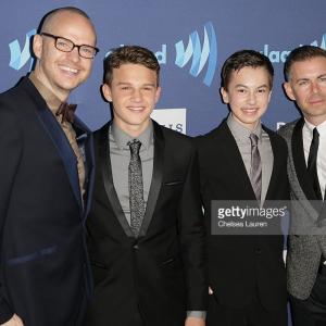 BEVERLY HILLS CA  MARCH 21 LR Actors Peter Paige Gavin Macintosh Hayden Byerley and Bradley Bredeweg arrive at the 26th annual GLAAD media awards at The Beverly Hilton Hotel on March 21 2015
