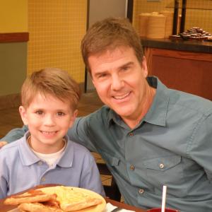 Chase on set with TBS Dinner and a Movies host Paul Gilmartin