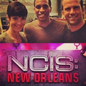 Andre Shank poses with actors Lucas Black and Zoe McLellan