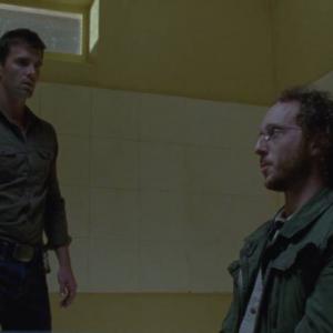 Nathan Wuornos (Lucas Bryant) interrogates Sinister Man (Kyle Mitchell) at Haven PD. Haven TV Show - 2013. Episode 409.