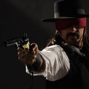 Still from Minty The Assassin Ricardo MamoodVega as Zen Cowboy The Blindfolded Gunslinger
