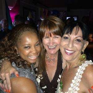Producers Donna Rayford & Stephanie Bell with actress Angela Romeo at the Palm Swings Extras Party, July 2014.