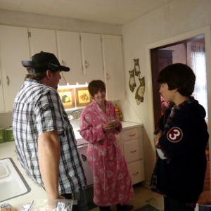Amy McFadden on set of Mickey Matson and the Copperhead Conspiracy with director Harold Cronk and Derrick Brandon