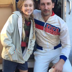 Emily and talented actor Joshua Fredric Smith on set Dad for Avicii music video Broken Arrows Nov 2015