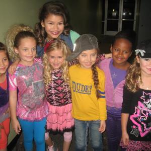 Nov 2010 Zendaya with Emily Caitlin and Little Cutie Queens on set of Disneys Shake It Up!