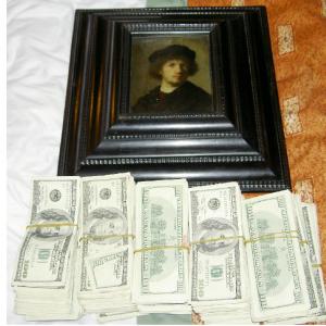 1630 Self Portrait by Rembrandt stolen at gunpoint from the Swedish National Museum in Stockholm and recovered by Robert Wittman in an undercover operation in Copenhagen Pictured with 250000 in show money used in the case