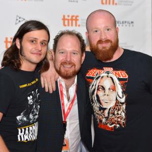 Joe Begos Josh Ethier and Colin Geddes at the premiere of Almost Human