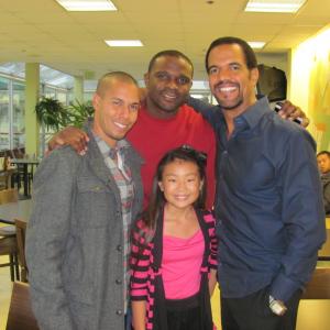 Victoria Grace on set of The Young and the Restless with Bryton James Darius McCrary and Kristoff St John
