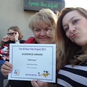Susan McPhail and Elise Fyke with the Audience Favorite Award at the Memphis 48 Hour Film Project 2013 for Bellringer.