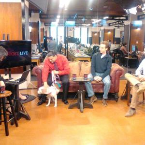 Candido Santiago Brean Cunningham and Doug Seirup doing a HUFFPOST LIVE interview for Dogs on the Inside