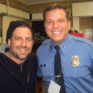 John Mancini as a Prison Guard on the set of Tower Heist with director Bret Ratner